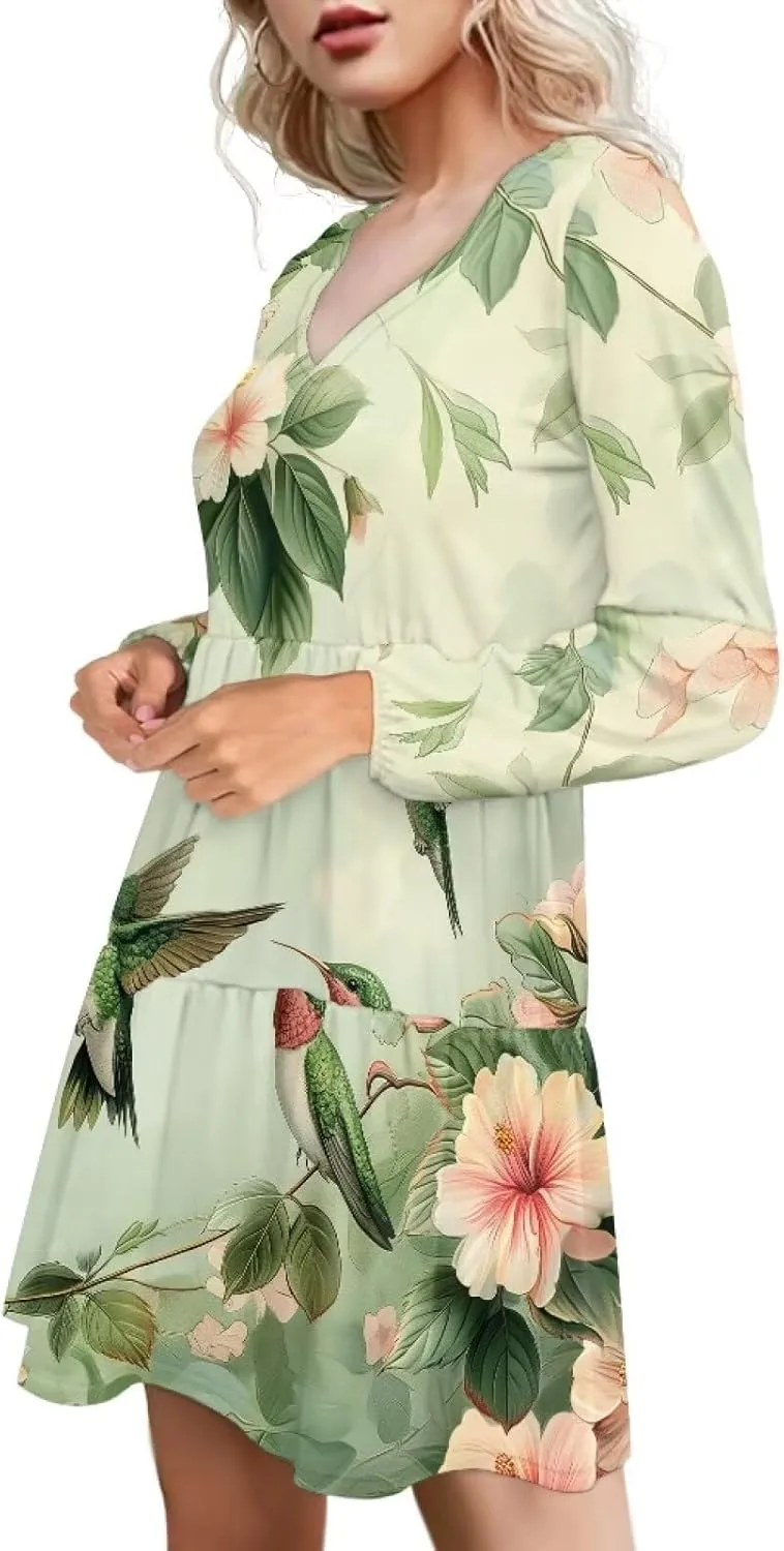 Cozeyat Women's Summer Casual Dresses Long Sleeve Autumn Puffy Dress A-Line Swing Midi Sundress