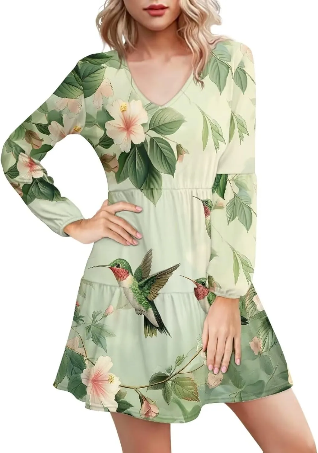 Cozeyat Women's Summer Casual Dresses Long Sleeve Autumn Puffy Dress A-Line Swing Midi Sundress