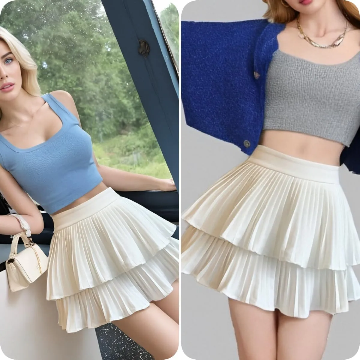 Cresay Women's High Waist Ruffle Mini Skirts Skater Layered Pleated Casual Beach Skorts Skirt