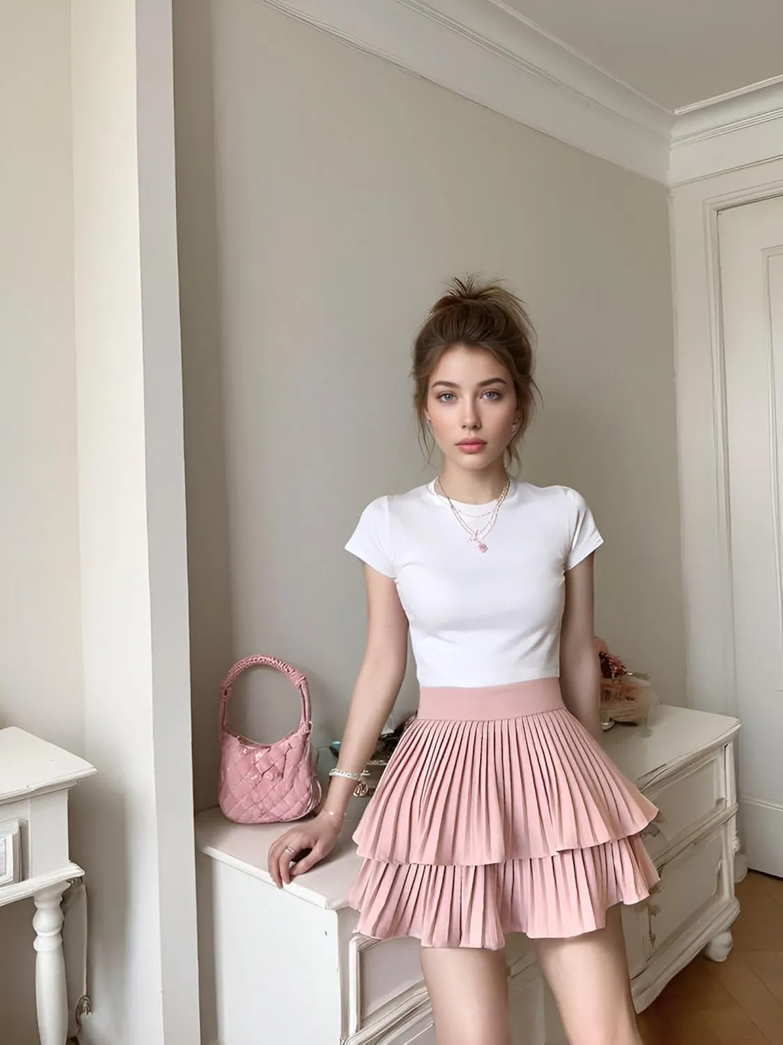 Cresay Women's High Waist Ruffle Mini Skirts Skater Layered Pleated Casual Beach Skorts Skirt