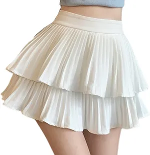 Cresay Women's High Waist Ruffle Mini Skirts Skater Layered Pleated Casual Beach Skorts Skirt