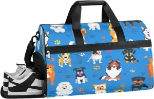 Cute Cartoon Dog Sports Gym Bag with Wet Pocket & Shoes Compartment Waterproof Workout Duffel Bag for Women and Men Weekender Overnight Duffle Bag Travel Carry-on Tote