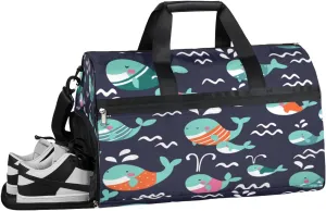 Cute Dolphin Sports Gym Bag with Wet Pocket & Shoes Compartment Waterproof Workout Duffel Bag for Women and Men Weekender Overnight Duffle Bag Travel Carry-on Tote