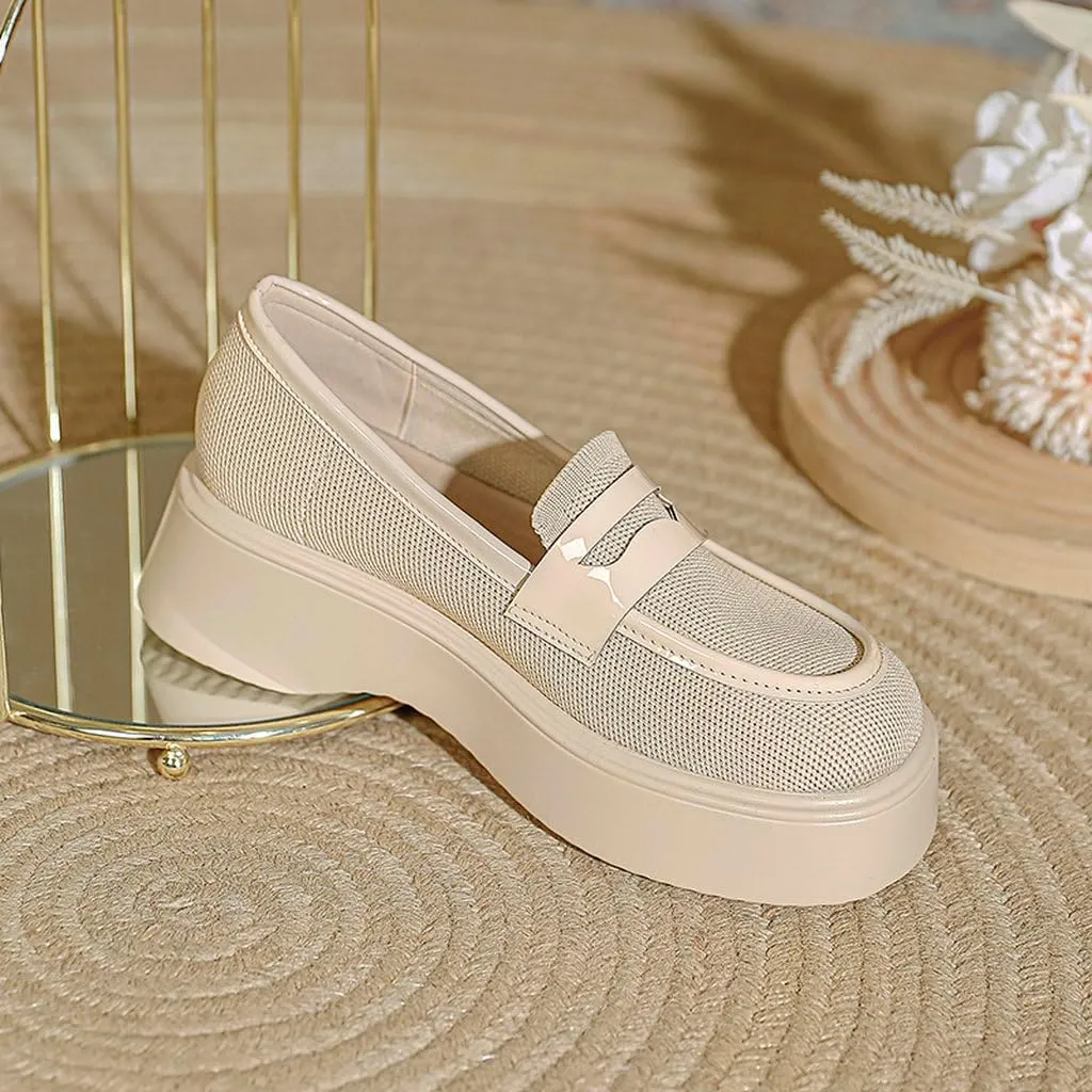 DINTAHA Chunky Platform Loafers for Women Heeled Knit Loafers Slip On Business Casual Shoes