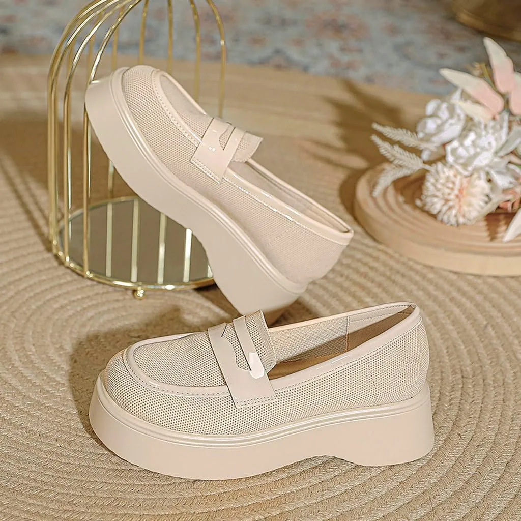 DINTAHA Chunky Platform Loafers for Women Heeled Knit Loafers Slip On Business Casual Shoes