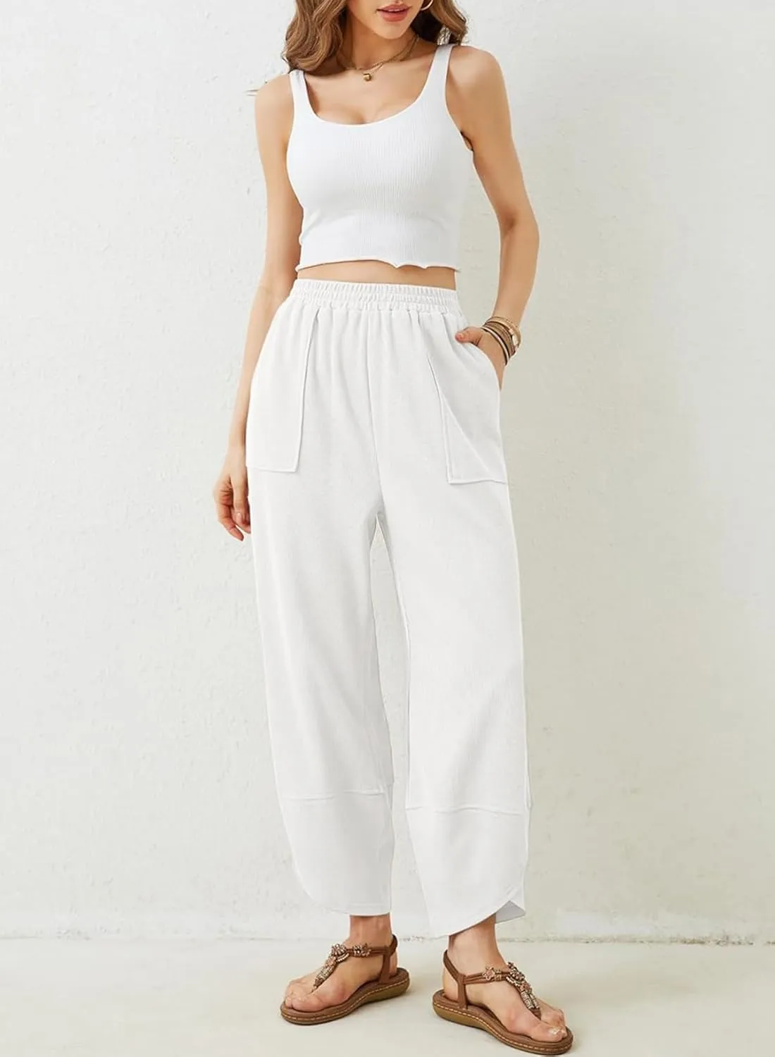 Dokotoo Womens Wide Leg High Waisted Stretch Quick Dry Lightweight Womens Pants with Pockets Loose Casual Lounge Pants