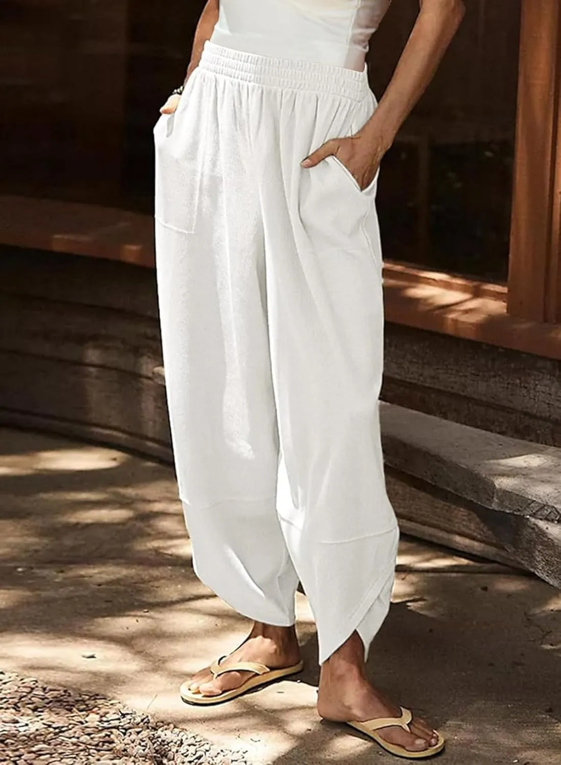 Dokotoo Womens Wide Leg High Waisted Stretch Quick Dry Lightweight Womens Pants with Pockets Loose Casual Lounge Pants