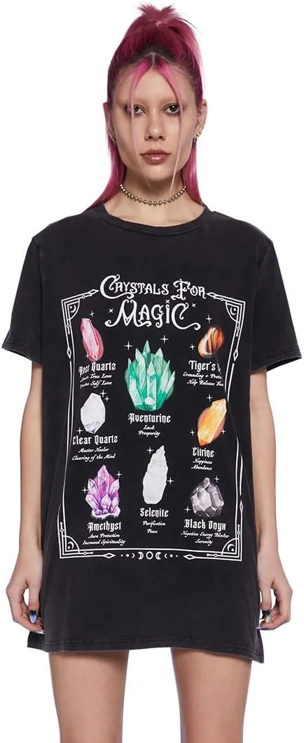 Dolls Kill Crystal Girl Oversized Tee by Delia's - Washed Design with Crystal Graphics and Loose Fit