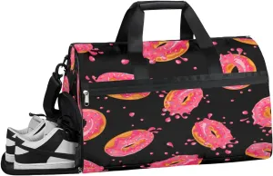 Donuts Pink Sports Gym Bag with Wet Pocket & Shoes Compartment Waterproof Workout Duffel Bag for Women and Men Weekender Overnight Duffle Bag Travel Carry-on Tote