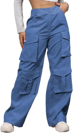 ECHOINE Baggy Cargo Pants for Women Multiple Pockets Jogger Wide Leg High Waist Loose Pocket Y2K Pants S XXL