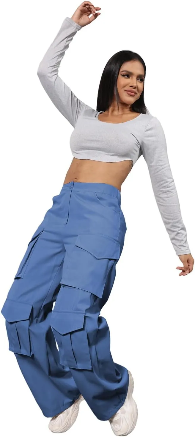 ECHOINE Baggy Cargo Pants for Women Multiple Pockets Jogger Wide Leg High Waist Loose Pocket Y2K Pants S XXL