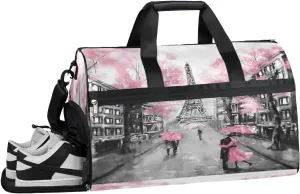 Eiffel Tower Painting Sports Gym Bag with Wet Pocket & Shoes Compartment Waterproof Workout Duffel Bag for Women and Men Weekender Overnight Duffle Bag Travel Carry-on Tote