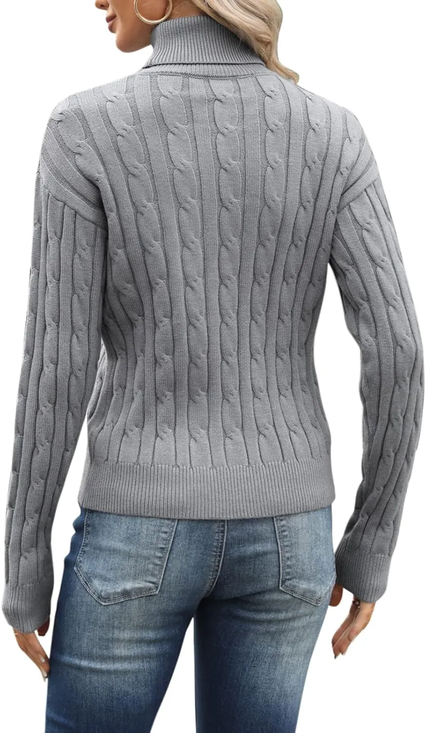 Esobo Women's Classic-fit Lightweight Cable Long Sleeve Mockneck Loose Casual Sweater Jumpers
