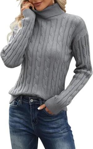 Esobo Women's Classic-fit Lightweight Cable Long Sleeve Mockneck Loose Casual Sweater Jumpers