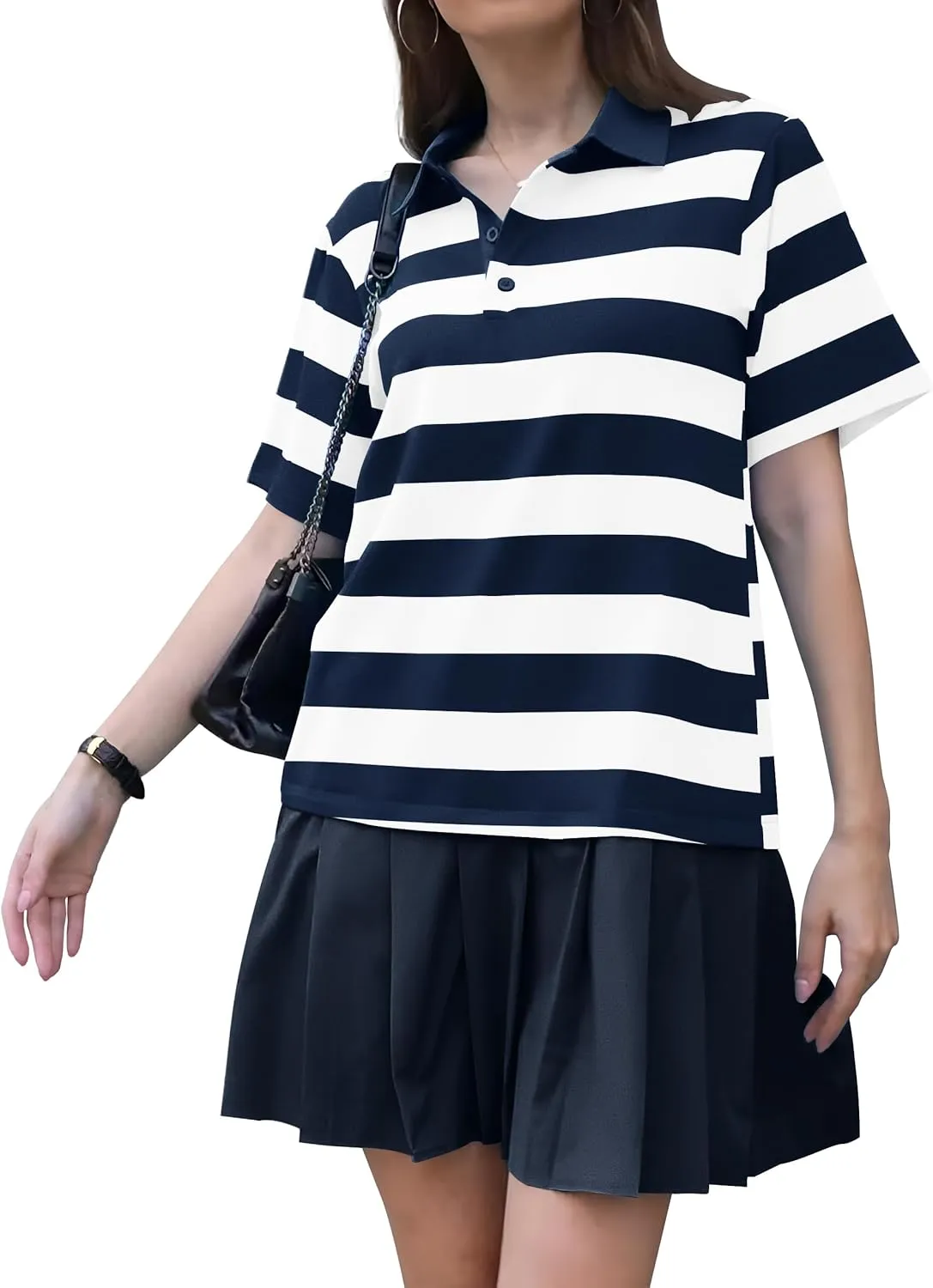ETCYY NEW Summer Dresses for Women 2025 Polo Collar Sport or Daily Mini Dress Striped Colorblock