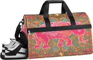 Ethnic Elephant Animal Sports Gym Bag with Wet Pocket & Shoes Compartment Waterproof Workout Duffel Bag for Women and Men Weekender Overnight Duffle Bag Travel Carry-on Tote
