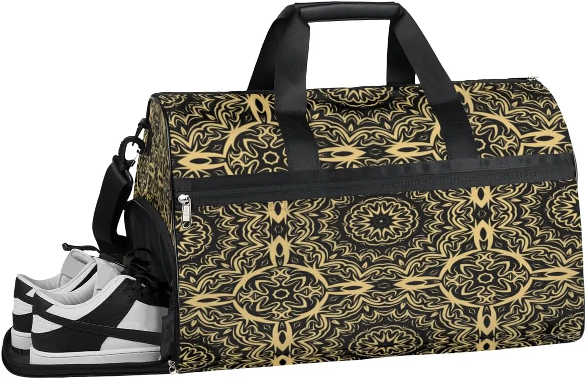 Ethnic Mandala Design Sports Gym Bag with Wet Pocket & Shoes Compartment Waterproof Workout Duffel Bag for Women and Men Weekender Overnight Duffle Bag Travel Carry-on Tote
