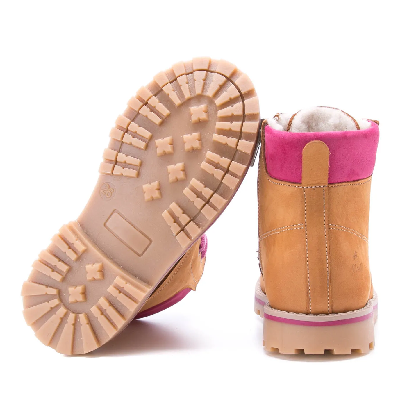 (EV2552-3 / EV2552M-3)Lace-up Winter boots yellow / pink wool lined