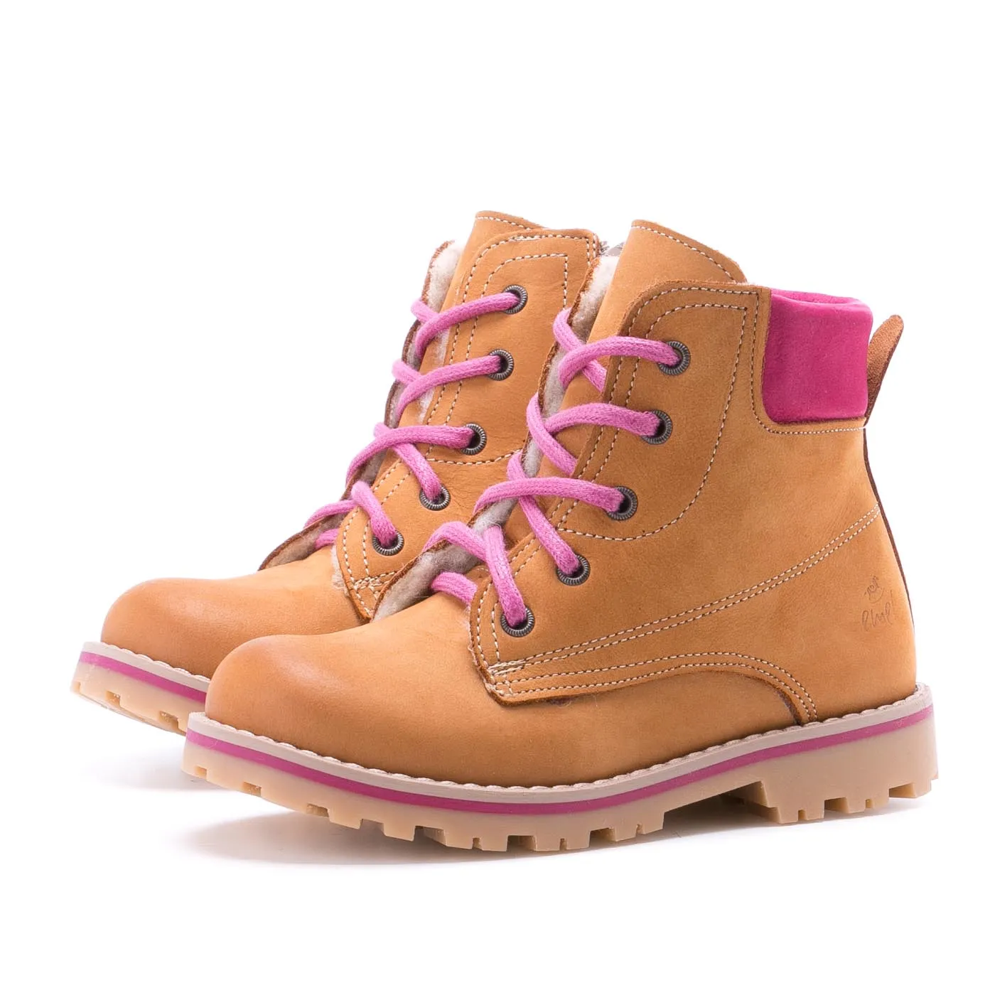(EV2552-3 / EV2552M-3)Lace-up Winter boots yellow / pink wool lined