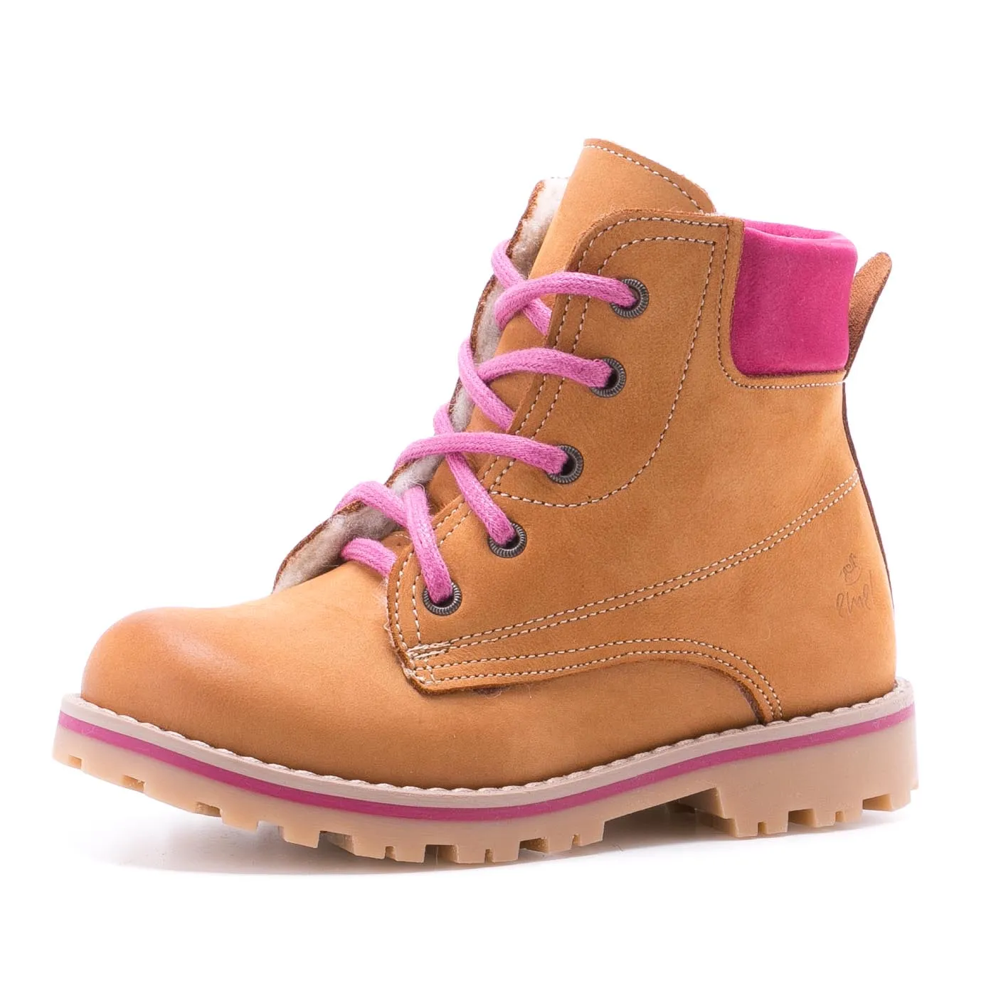 (EV2552-3 / EV2552M-3)Lace-up Winter boots yellow / pink wool lined