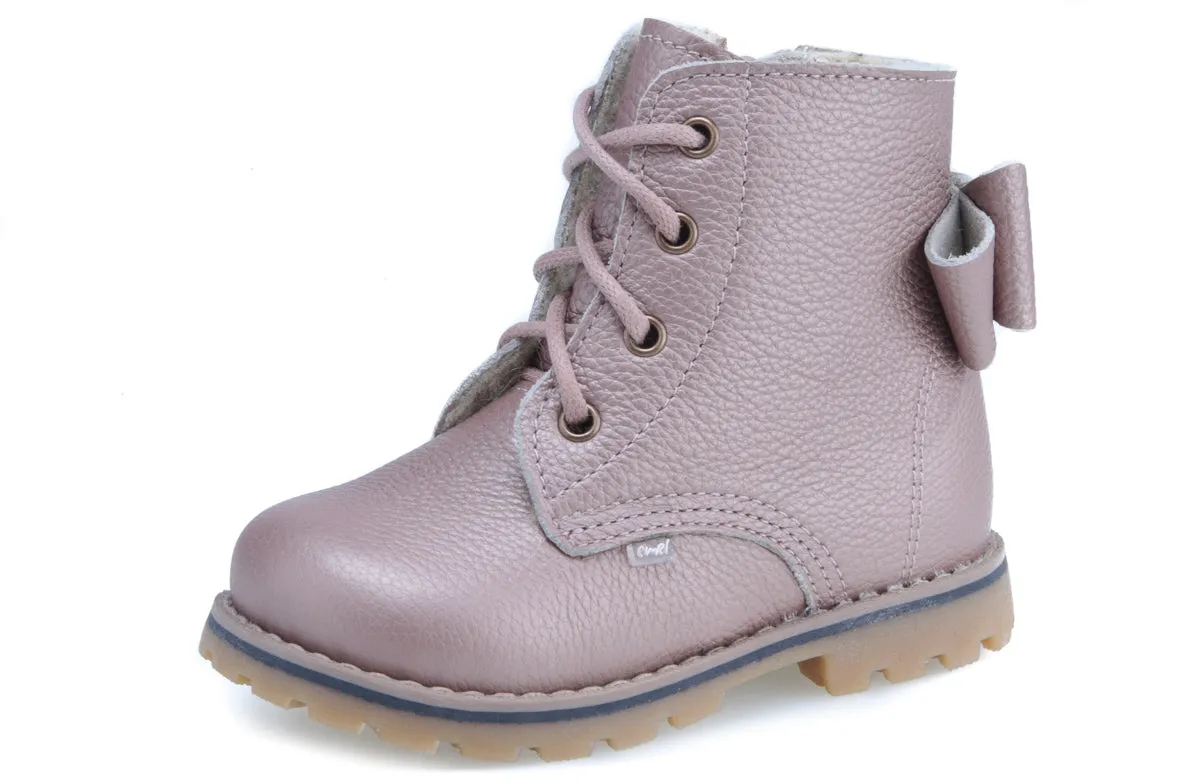 (EV2697B-6) Lace-up Winter boots Pearl pink wool lined