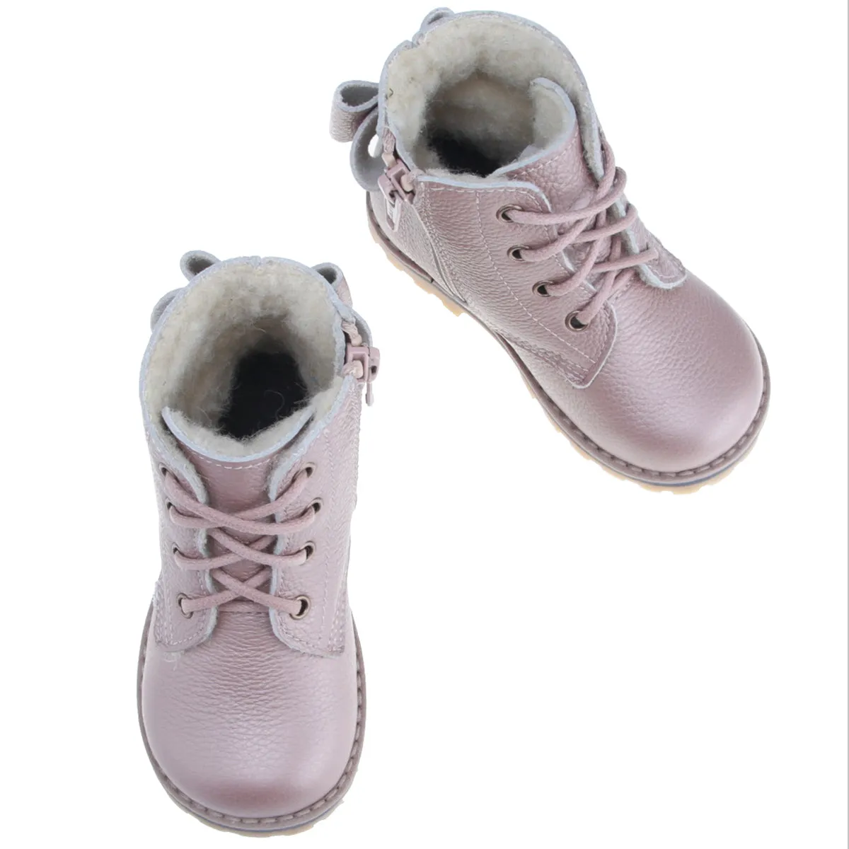(EV2697B-6) Lace-up Winter boots Pearl pink wool lined