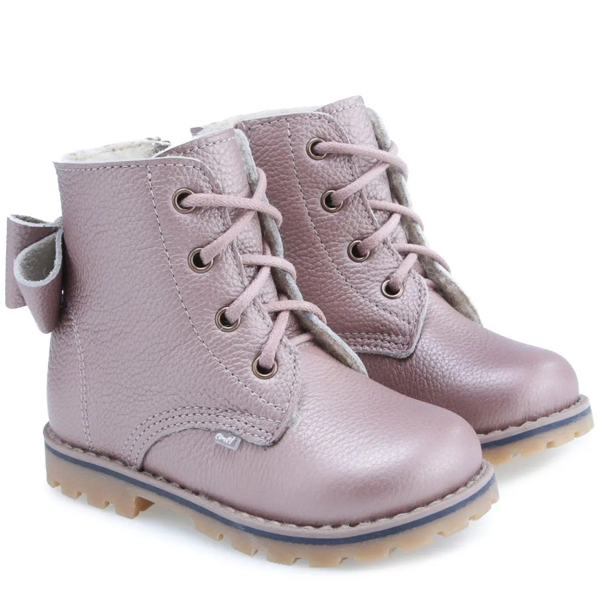 (EV2697B-6) Lace-up Winter boots Pearl pink wool lined