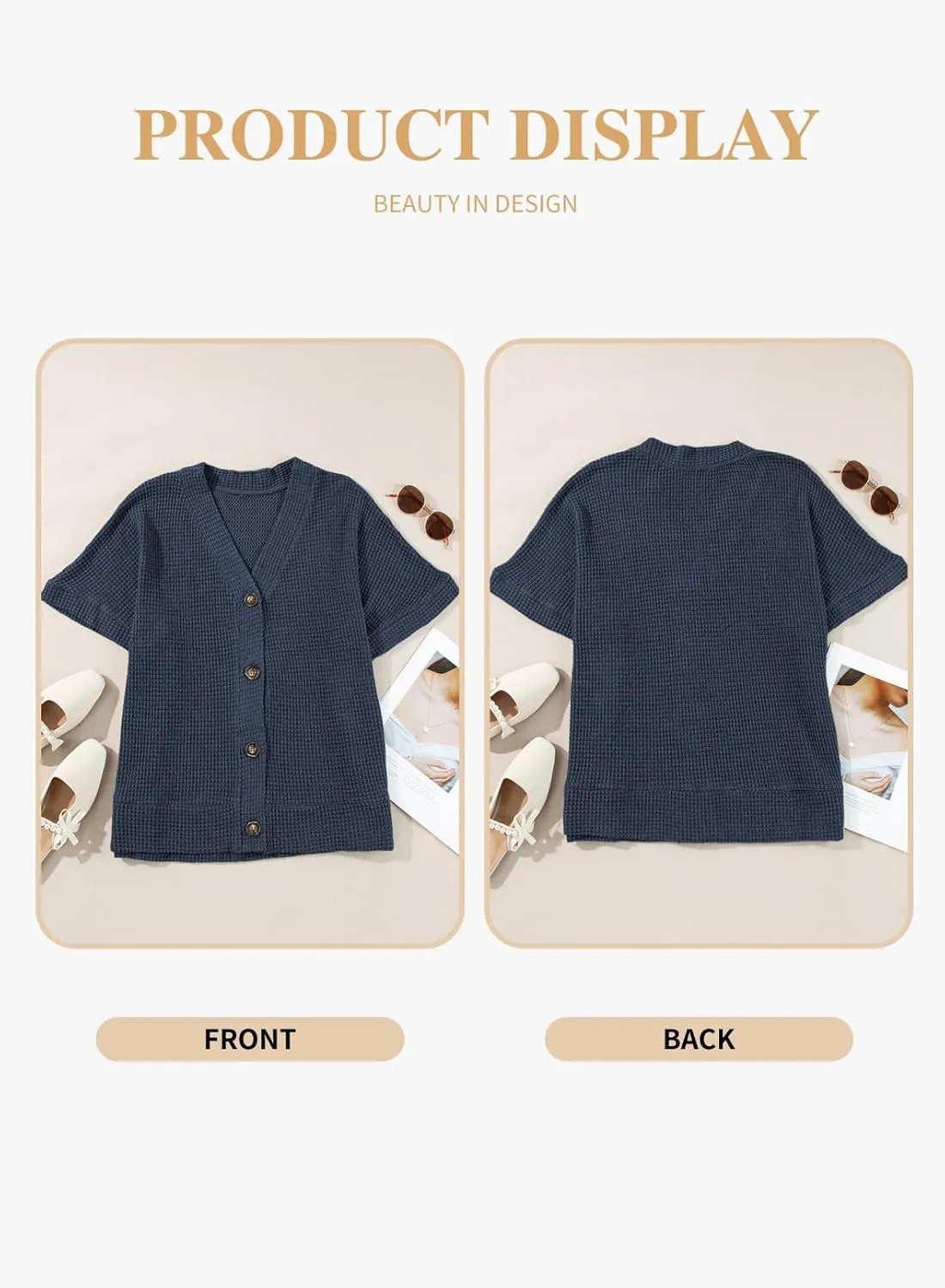 Eytino Womens Plus Size Tops Casual V Neck Short Sleeve Waffle Knit Button Down Shirts(1X-5X)