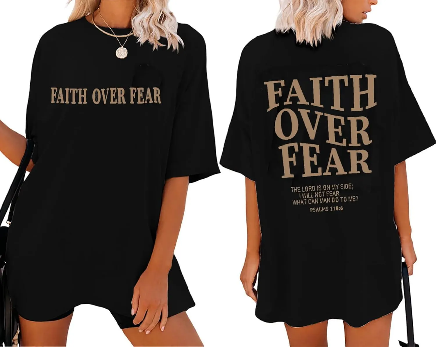 Faith Over Fear Shirt Womens Jesus Christian Tshirts Oversized Religious Sayings Bible Verse Inspirational Casual Tee Tops