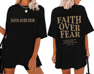 Faith Over Fear Shirt Womens Jesus Christian Tshirts Oversized Religious Sayings Bible Verse Inspirational Casual Tee Tops