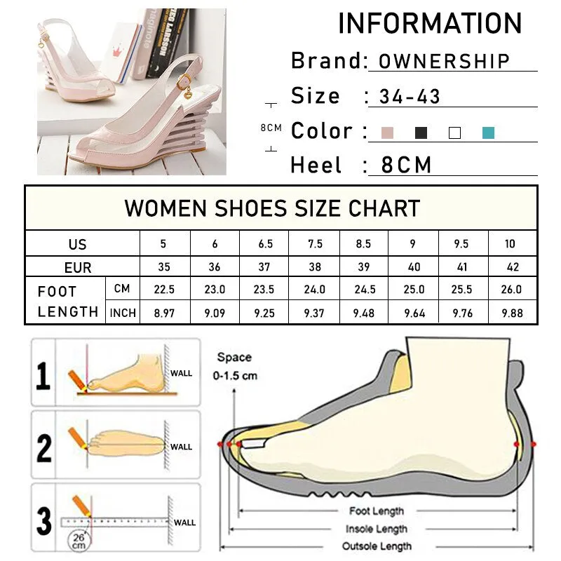 Fashion Peep Toe Pumps Ladies Wedges Transparent High Heels Woman Slingbacks Buckle Shoes Female Solid Footwear Summer