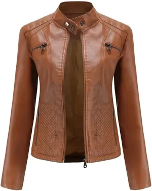Faux Leather Jacket Women Spring Autumn Moto Biker Zipper Jacket Fashion Outerwears