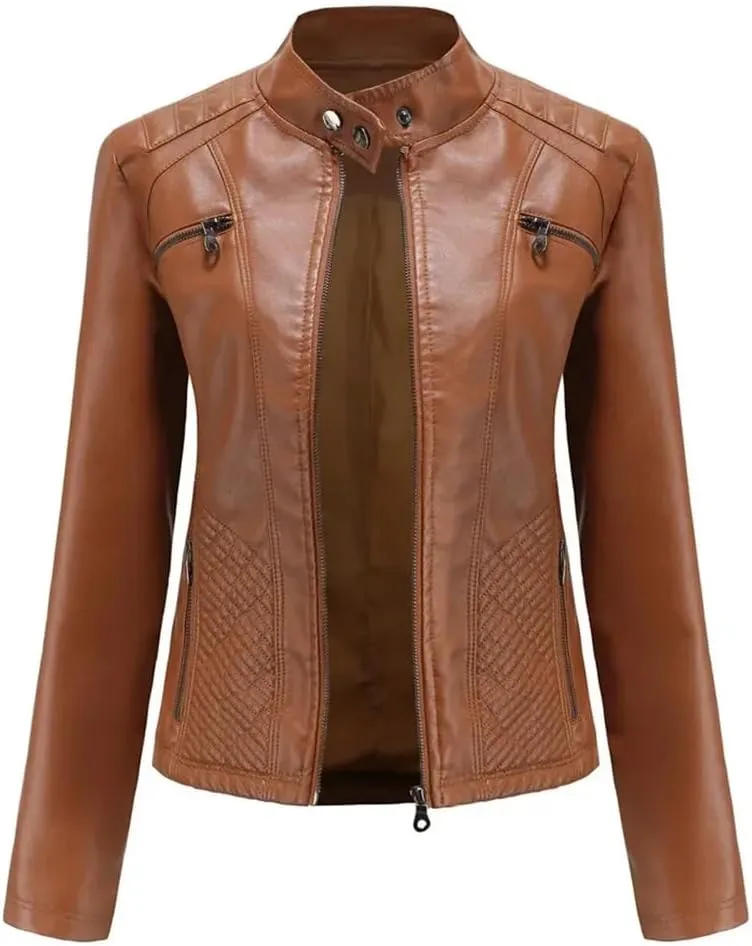 Faux Leather Jacket Women Spring Autumn Moto Biker Zipper Jacket Fashion Outerwears