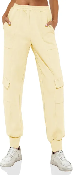 Fisoew Women's Cargo Sweatpants High Waisted Loose Running Athletic Jogger Pants with Pockets
