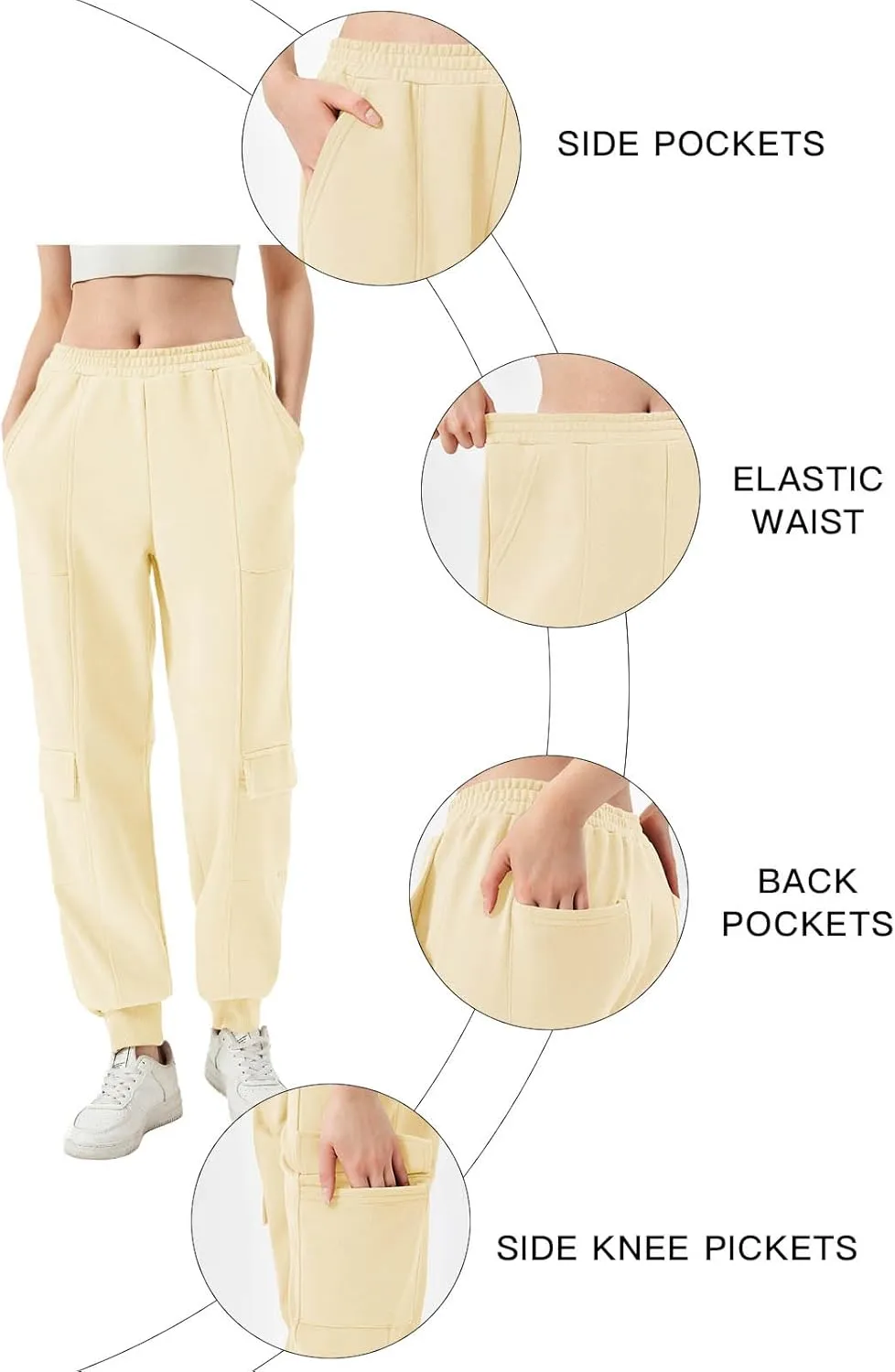Fisoew Women's Cargo Sweatpants High Waisted Loose Running Athletic Jogger Pants with Pockets