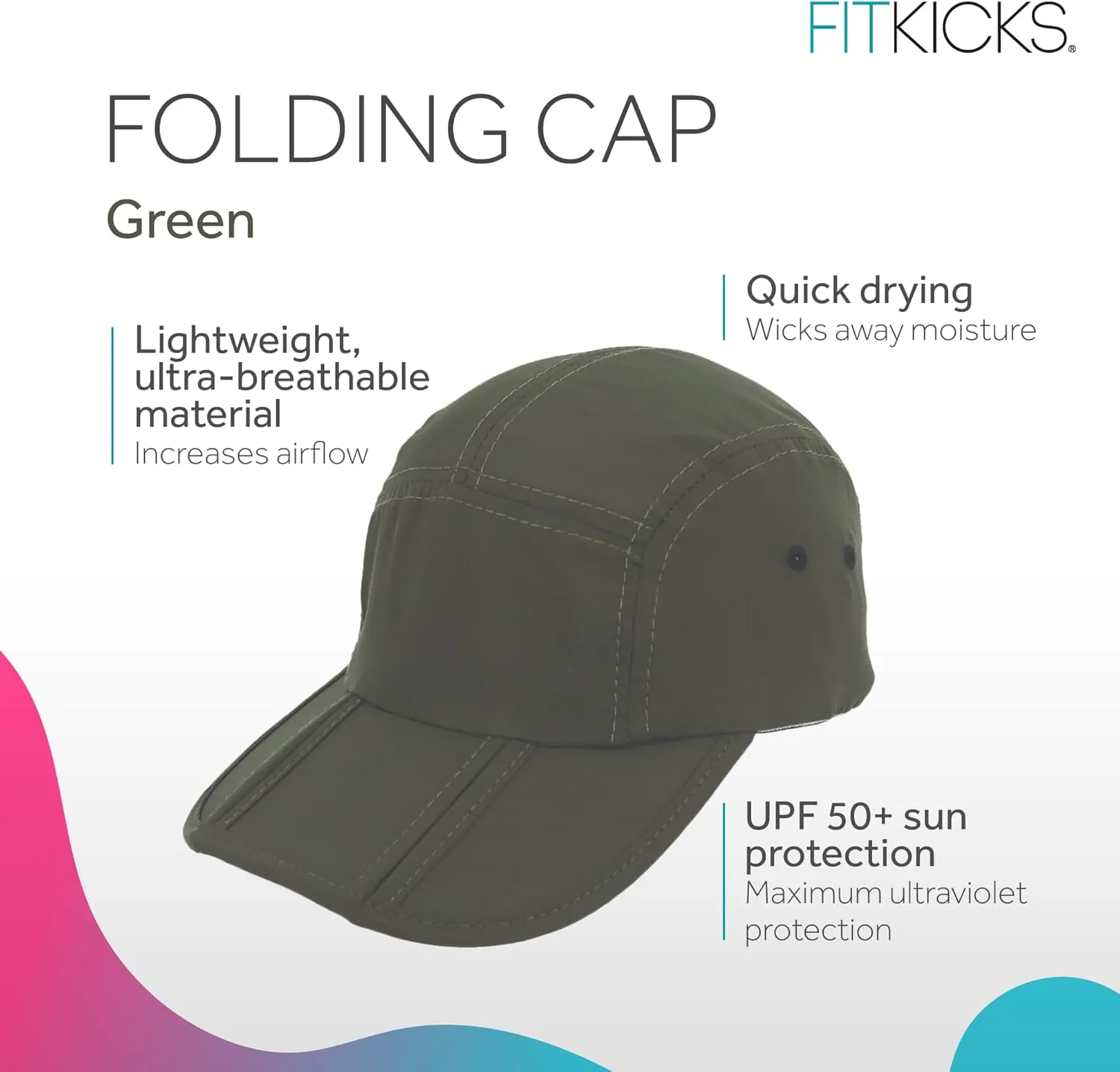 FITKICKS Folding Cap, Comfortable and Adjustable Ball Cap, UPF 50  Sun Cap for Men and Women