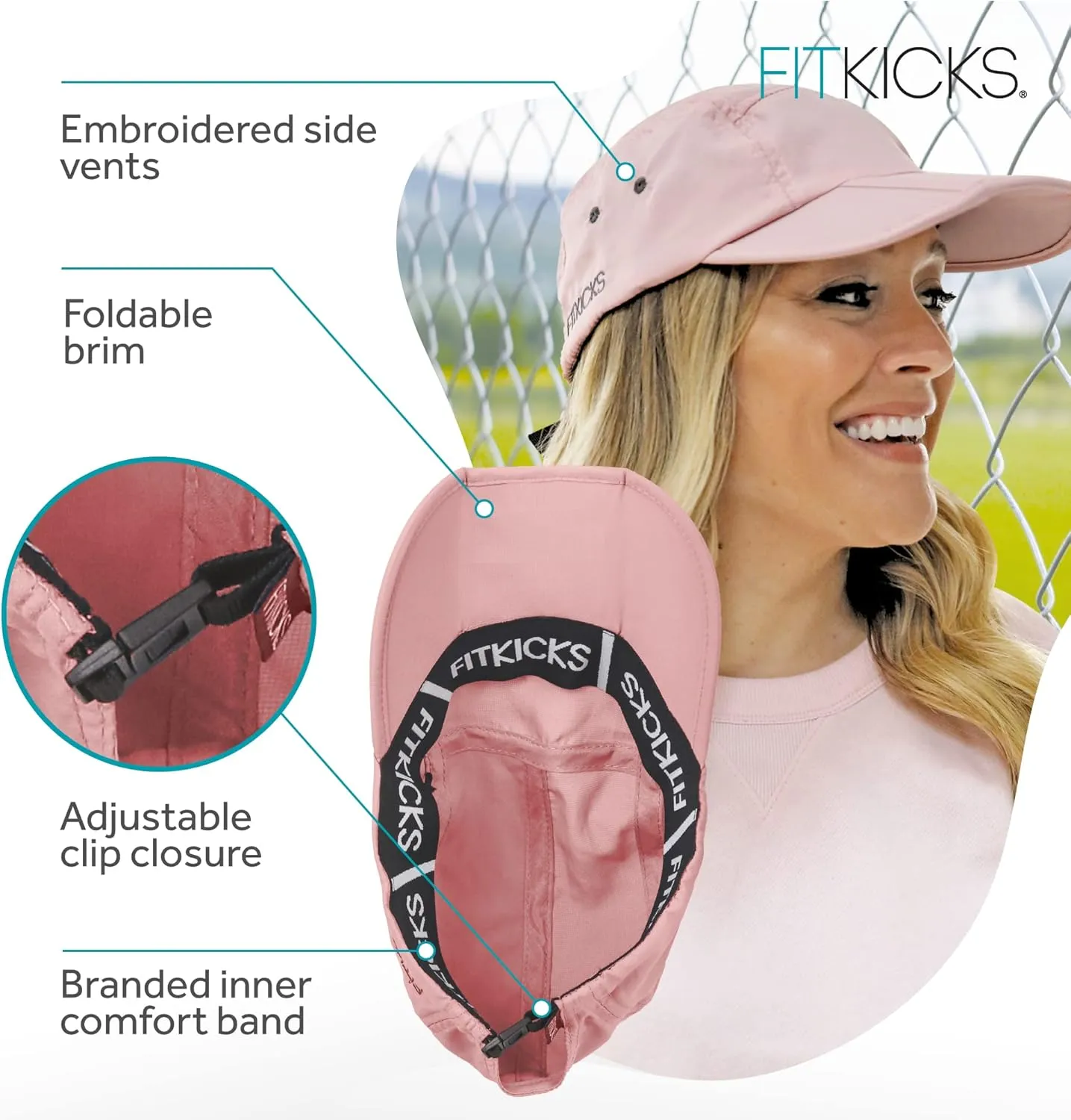 FITKICKS Folding Cap, Comfortable and Adjustable Ball Cap, UPF 50  Sun Cap for Men and Women
