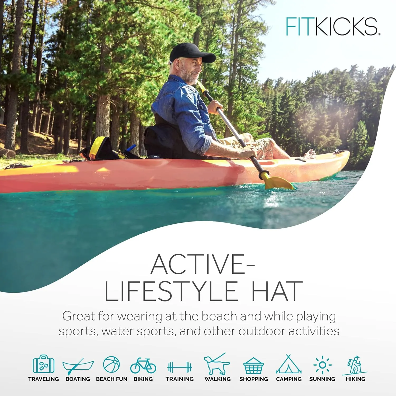 FITKICKS Folding Cap, Comfortable and Adjustable Ball Cap, UPF 50  Sun Cap for Men and Women