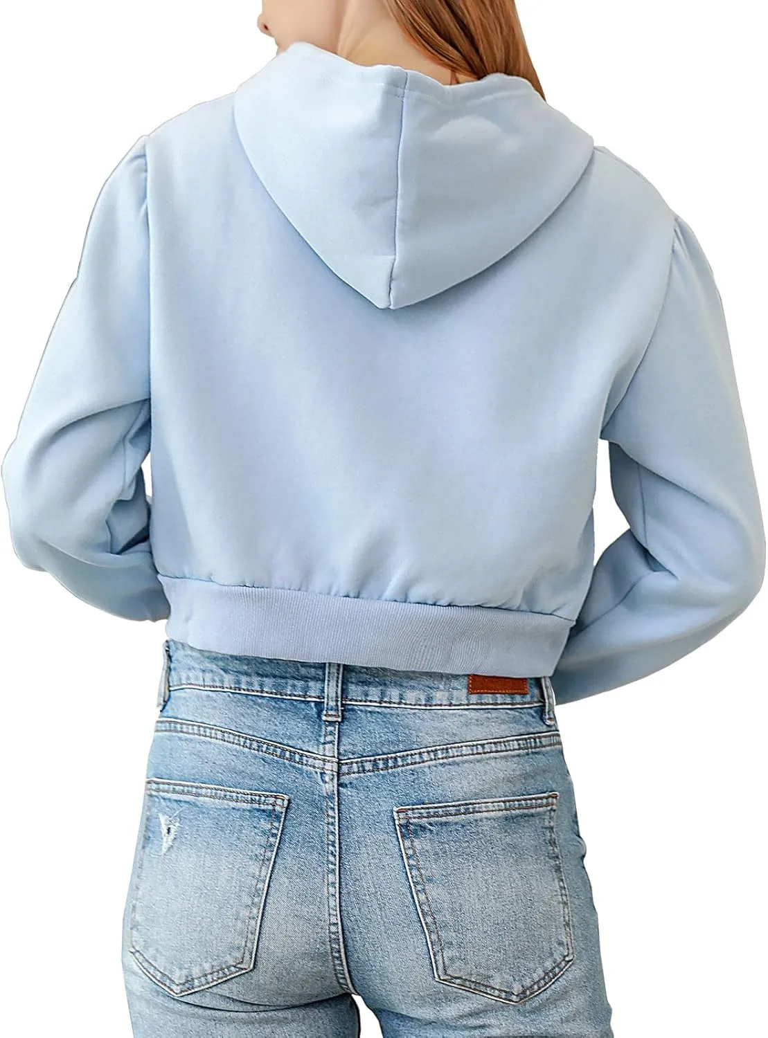 Fleece Cropped Zip Up Hoodie for Women Cute Drawstring Hooded Sweatshirts Casual Solid Crop Jacket Top with Pockets