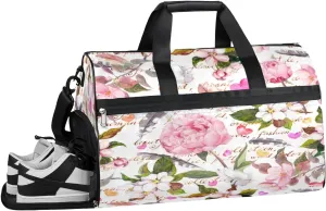 Flower Pattern Sports Gym Bag with Wet Pocket & Shoes Compartment Waterproof Workout Duffel Bag for Women and Men Weekender Overnight Duffle Bag Travel Carry-on Tote