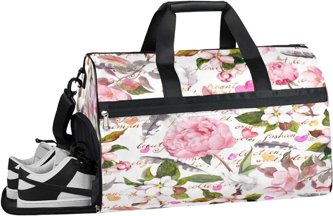 Flower Pattern Sports Gym Bag with Wet Pocket & Shoes Compartment Waterproof Workout Duffel Bag for Women and Men Weekender Overnight Duffle Bag Travel Carry-on Tote