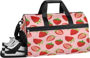 Fruit Summer Strawberry Sports Gym Bag with Wet Pocket & Shoes Compartment Waterproof Workout Duffel Bag for Women and Men Weekender Overnight Duffle Bag Travel Carry-on Tote