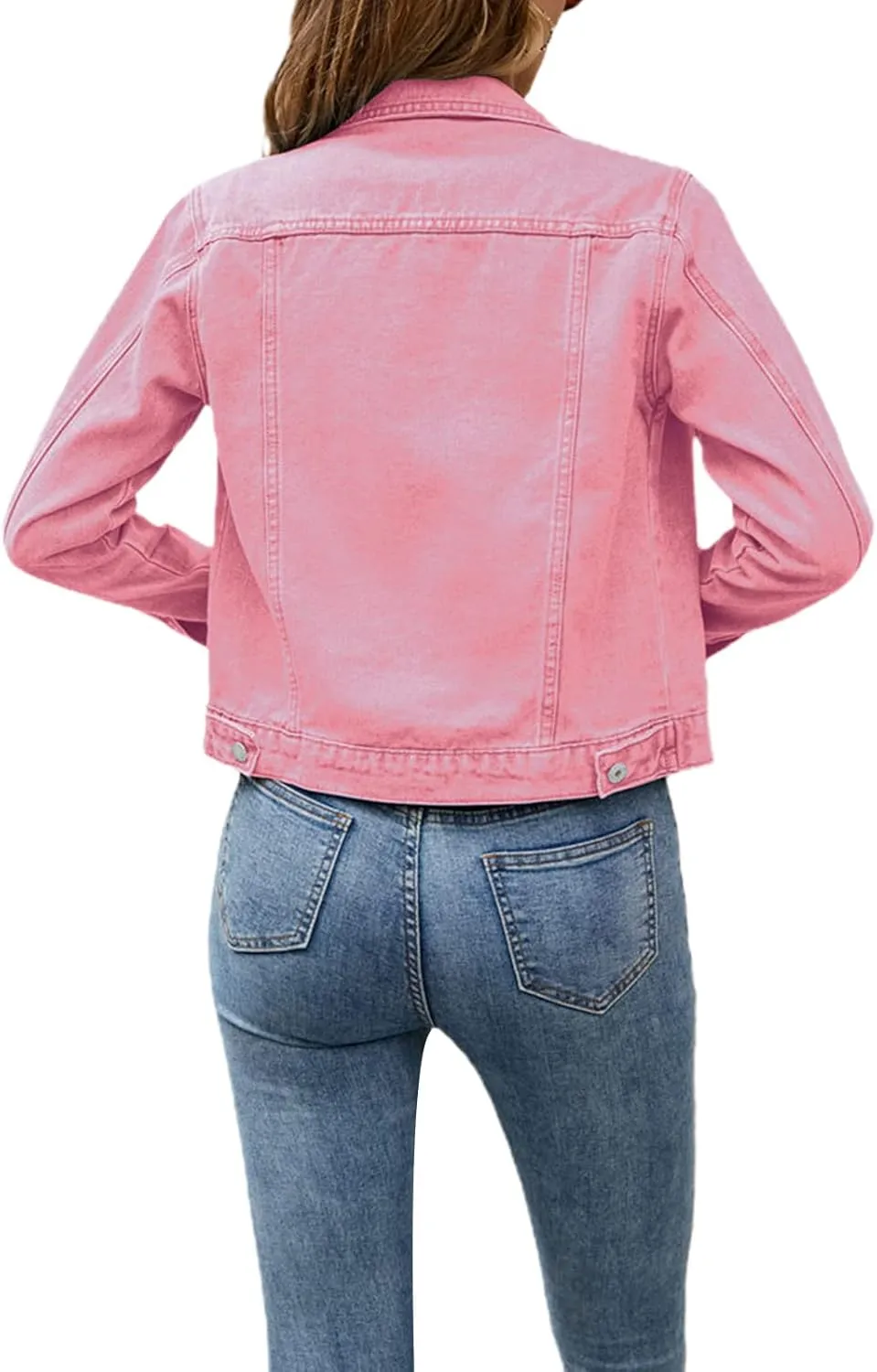 FULA-bao Women Button Down Jean Jacket Basic Long Sleeve Slim Fitted Denim Trucker Jacket Coat with Pocket