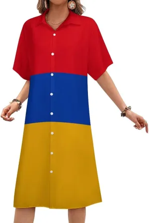 Ghana Flag Womens Button Down Shirt Dresses Cute Button Up Short Sleeve Blouse Tops