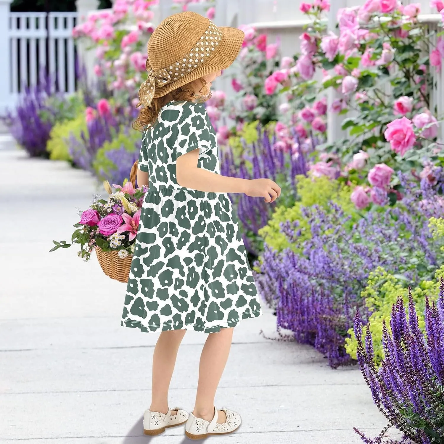 Girls' Dresses Baseball Print Short Sleeve Summer Dress for Toddler Girls 2-8Y