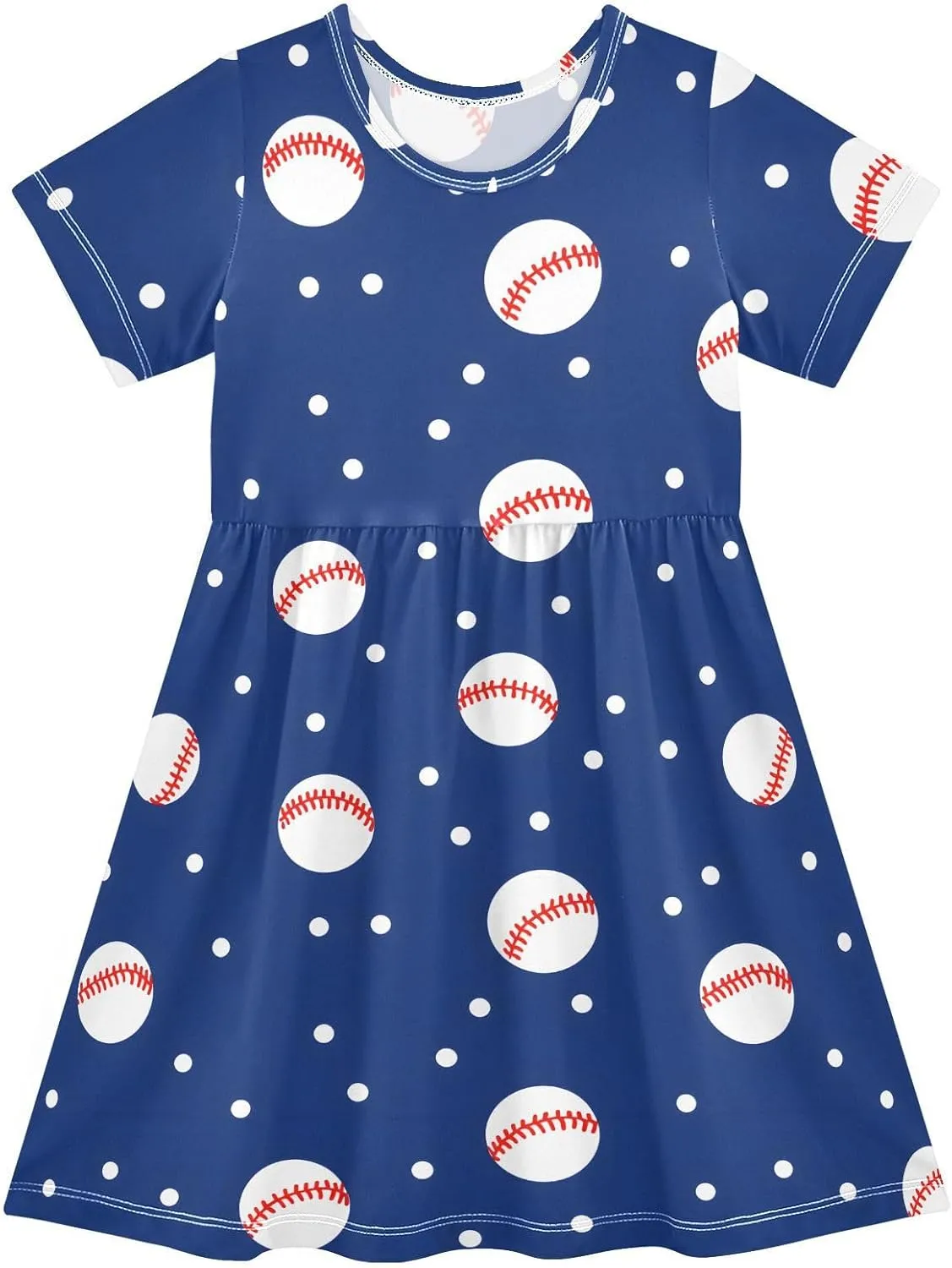 Girls' Dresses Baseball Print Short Sleeve Summer Dress for Toddler Girls 2-8Y