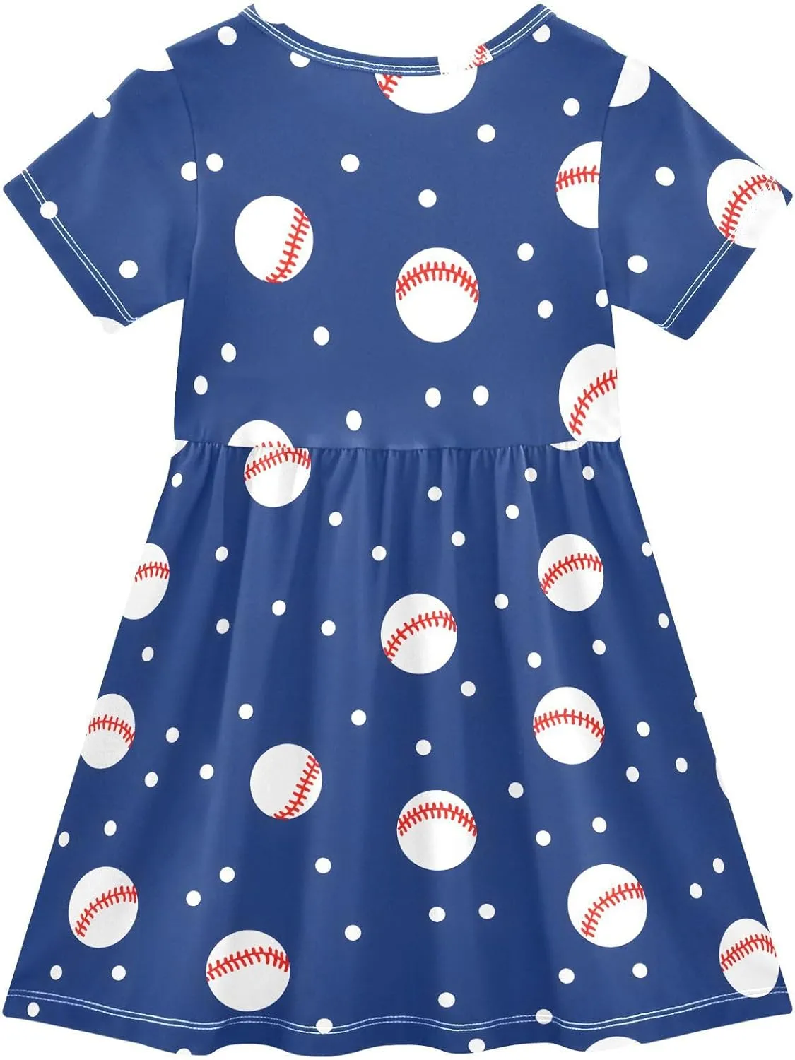 Girls' Dresses Baseball Print Short Sleeve Summer Dress for Toddler Girls 2-8Y