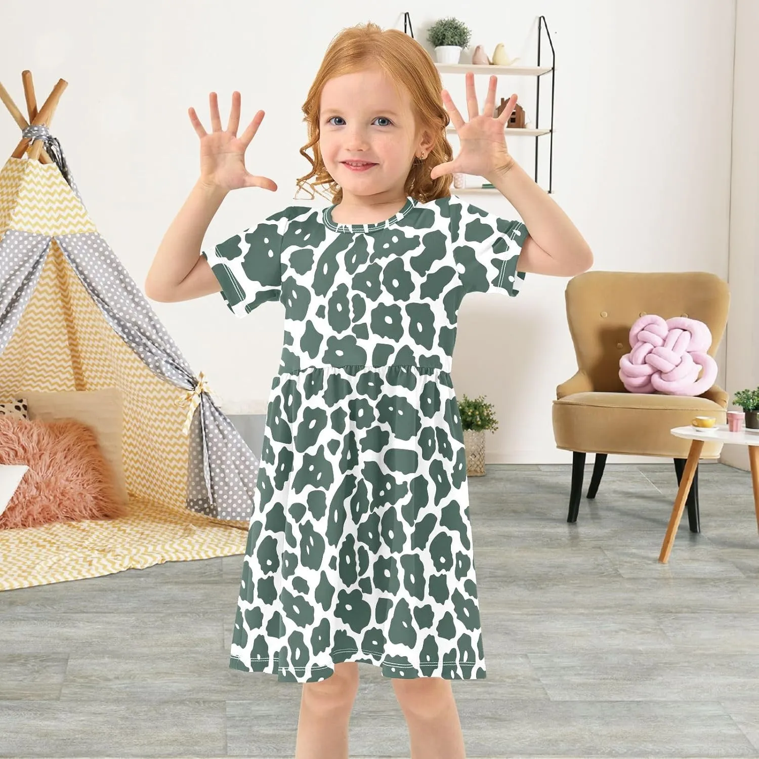 Girls' Dresses Baseball Print Short Sleeve Summer Dress for Toddler Girls 2-8Y