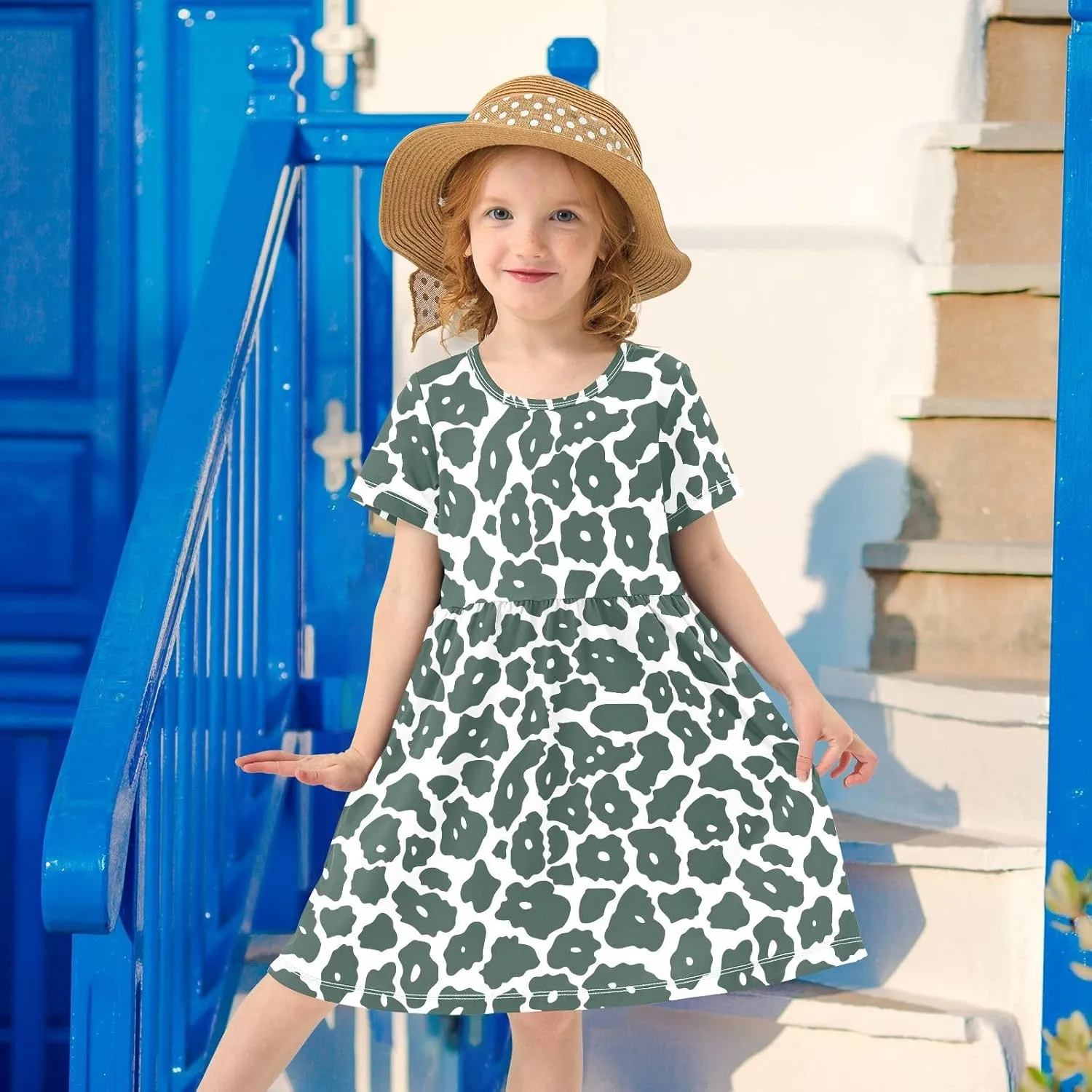 Girls' Dresses Baseball Print Short Sleeve Summer Dress for Toddler Girls 2-8Y