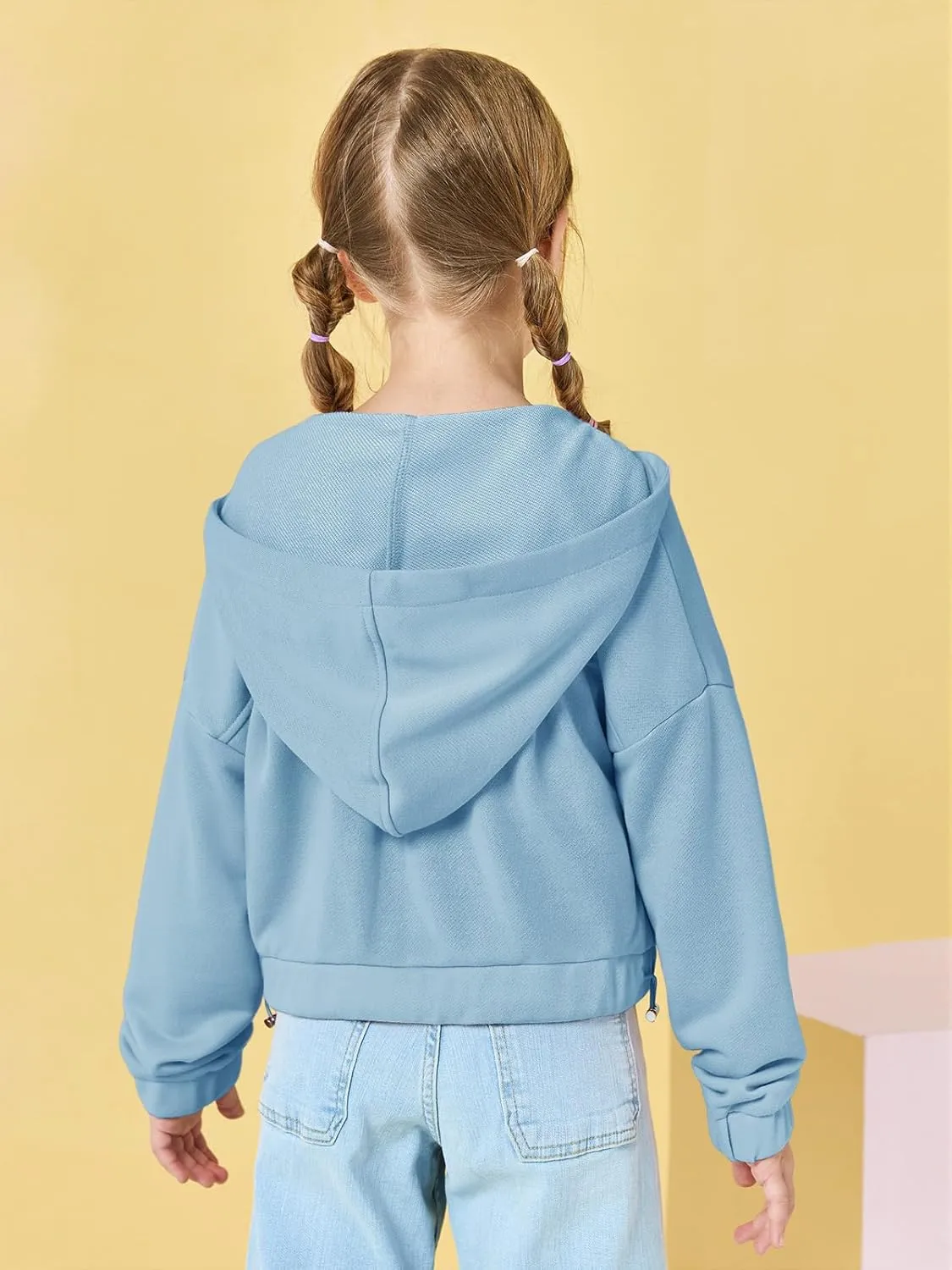 Girls Half Zip Up Hoodies Kids Fashion Loose Hooded Sweatshirts with Pockets 3-14 Years